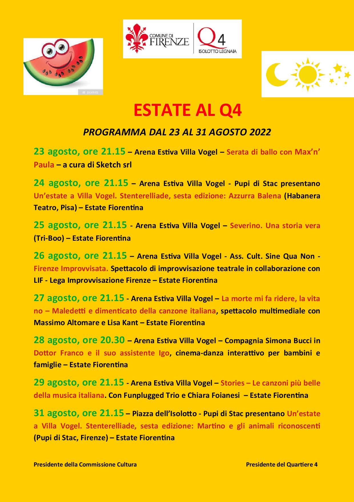 Estate al Q4: tutti gli eventi dal 23 al 31 agosto