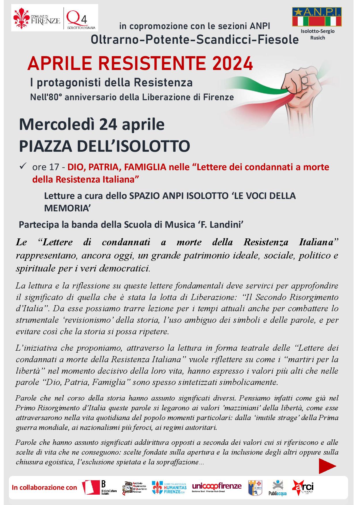 locandina descrittiva dell'evento in piazza isolotto 24 aprile