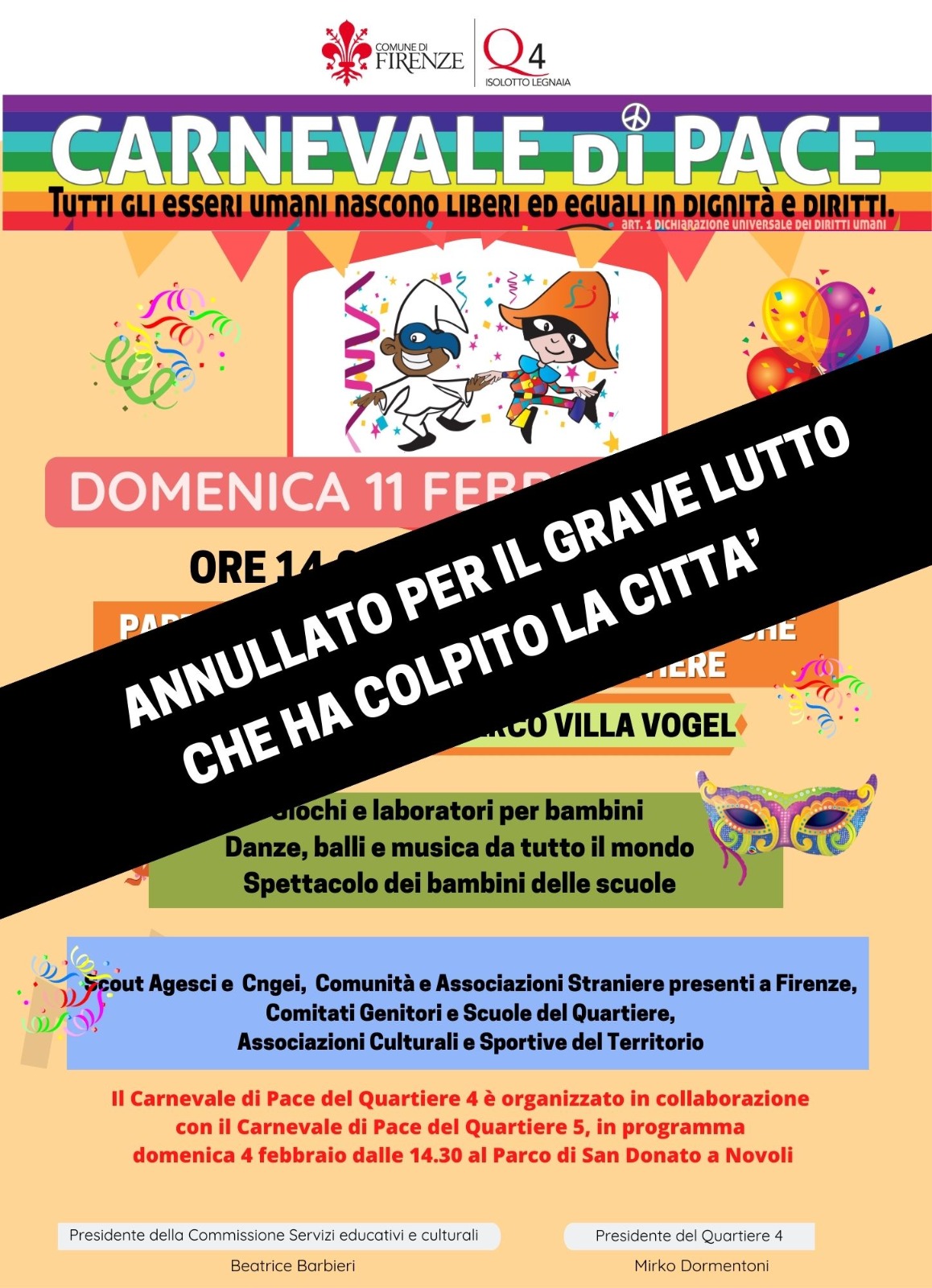 Annullato Carnevale di Pace